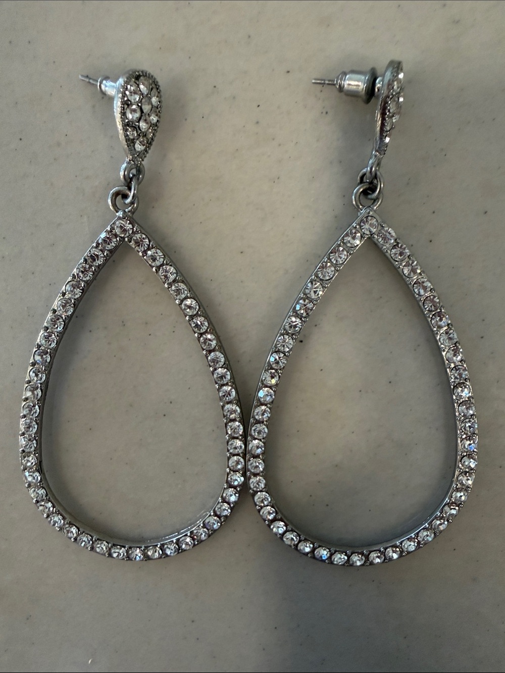 Crystal Teardrop Dangle Earrings - Silver Tone